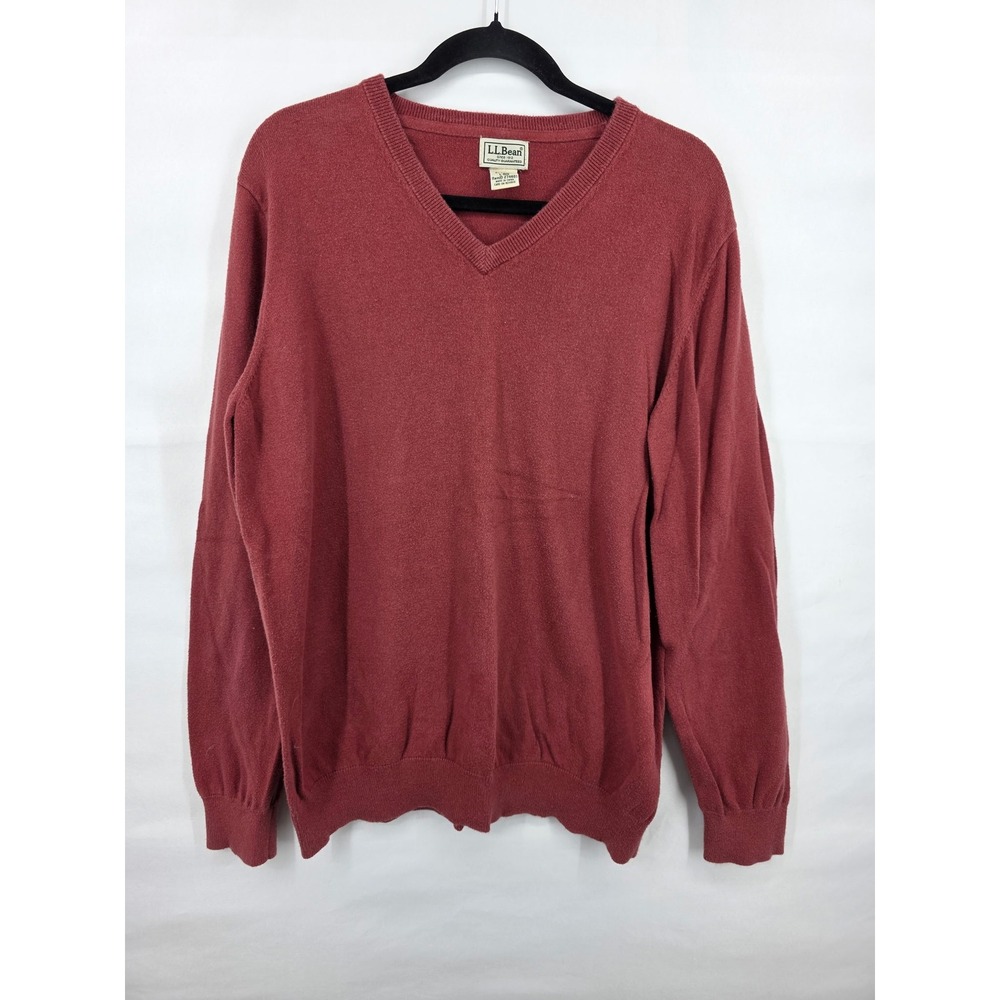 LL Bean Mens V-Neck Sweater Red Cotton Cashmere Blend L-REG 274603
